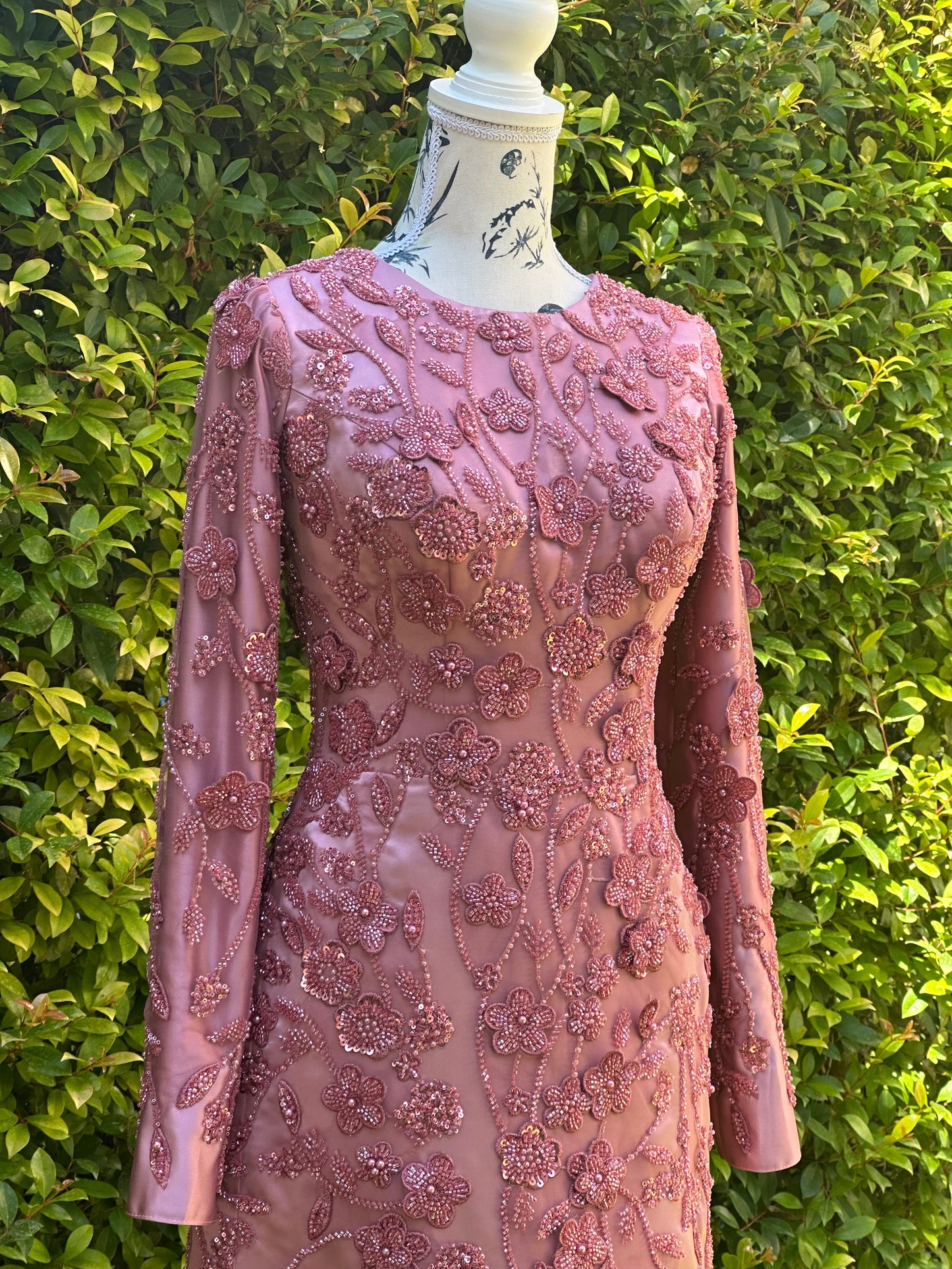 Pink 3D Floral Embroidered Gown with Cape