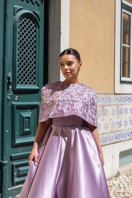 Purple Gown with Embroidered Cape