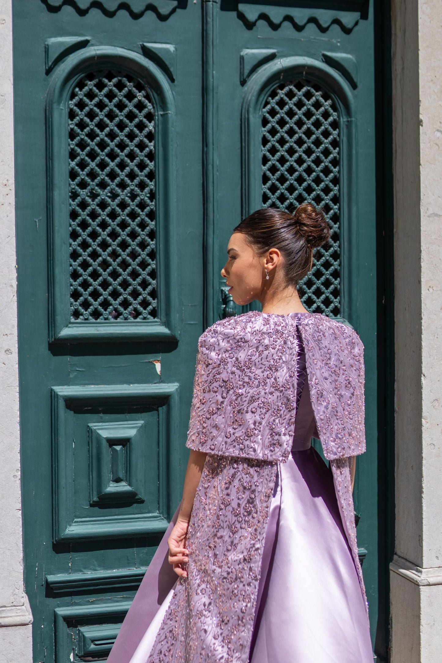 Purple Gown with Embroidered Cape