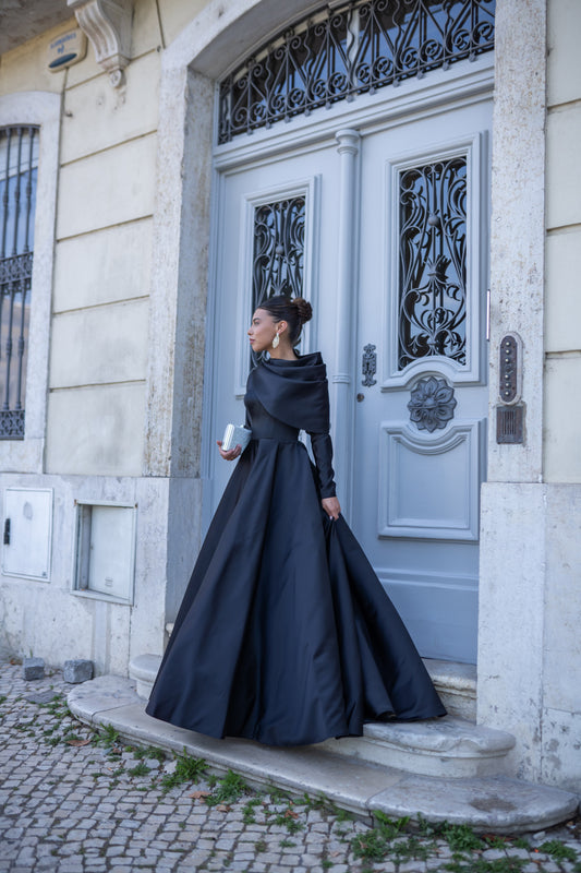 Black Satin Corset Gown
