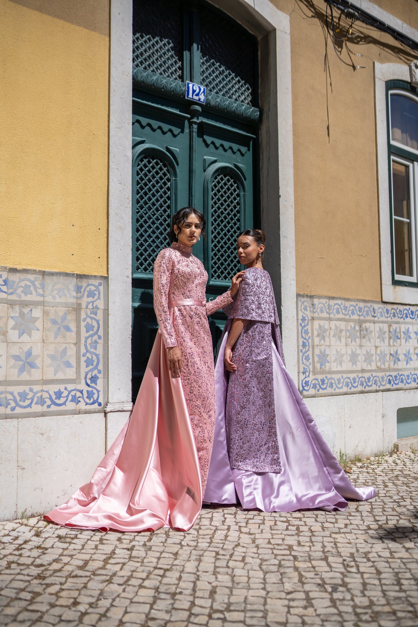 Pink Embroidered Corset Gown with Satin Skirt