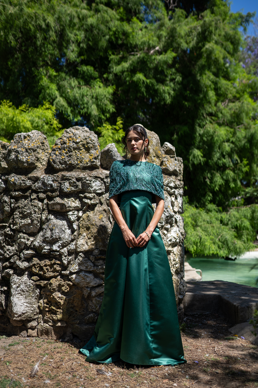 Emerald Green Gown With Cape