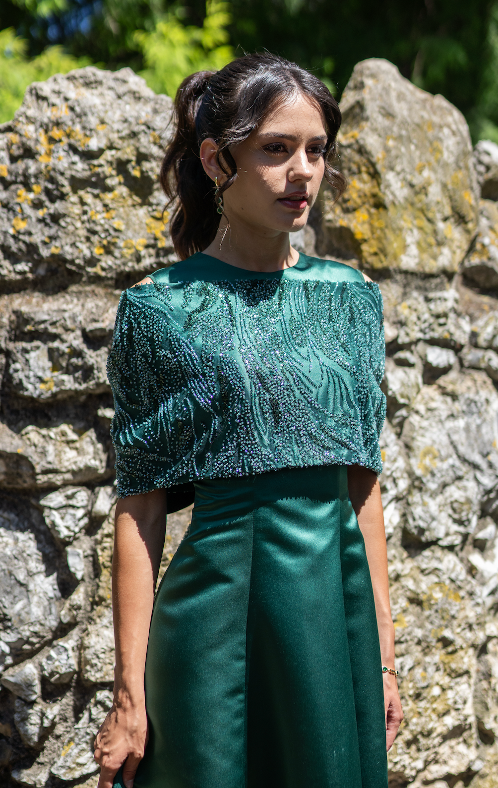Emerald Green Gown With Cape